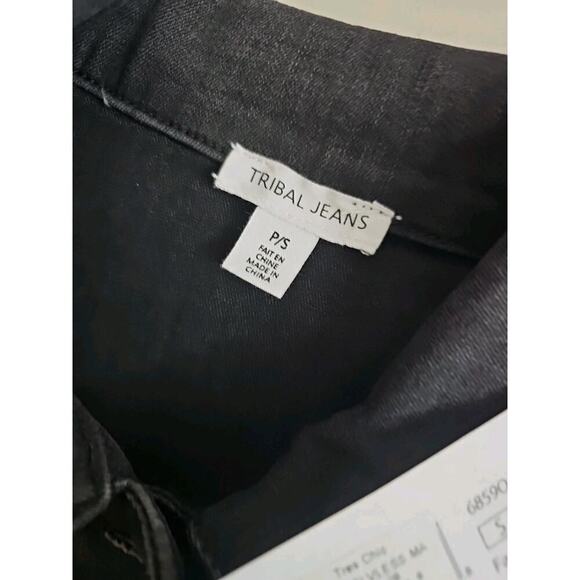 TRIBAL JEANS ~Woman Size SPetite~ Black Denim Jean Jacket Vest Stretch NWT $144. - Picture 5 of 14